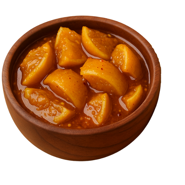 Sweet Lemon Pickle in A Brown Bowl