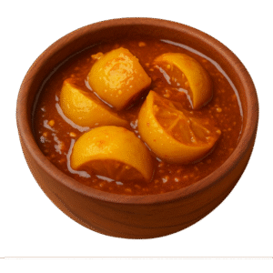 Spicy Lemon Pickle in A Brown Bowl with White Background