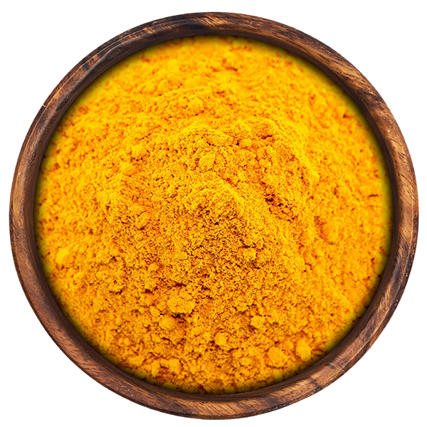 This Image of Turmeric Powder in A Brown Wooden Bowl with White Background