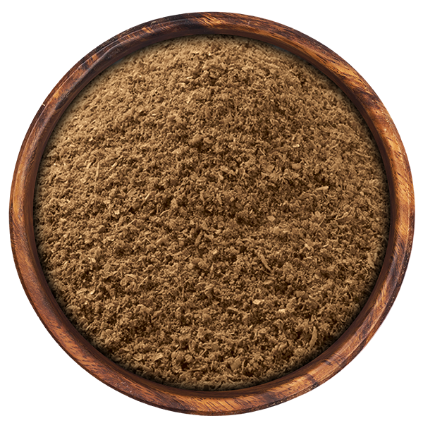 Garam Masala Powder in A Brown Wooden Bowl with White Background