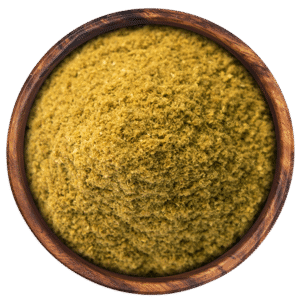 Coriander Powder in a Brown Wooden Bowl with White Background