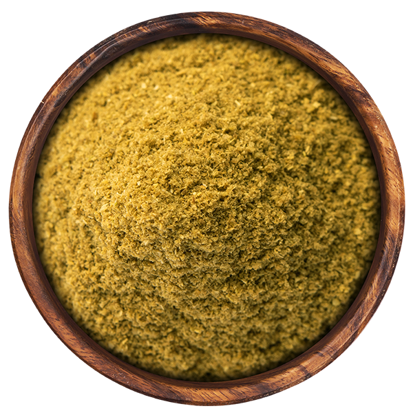 Coriander Powder in a Brown Wooden Bowl with White Background
